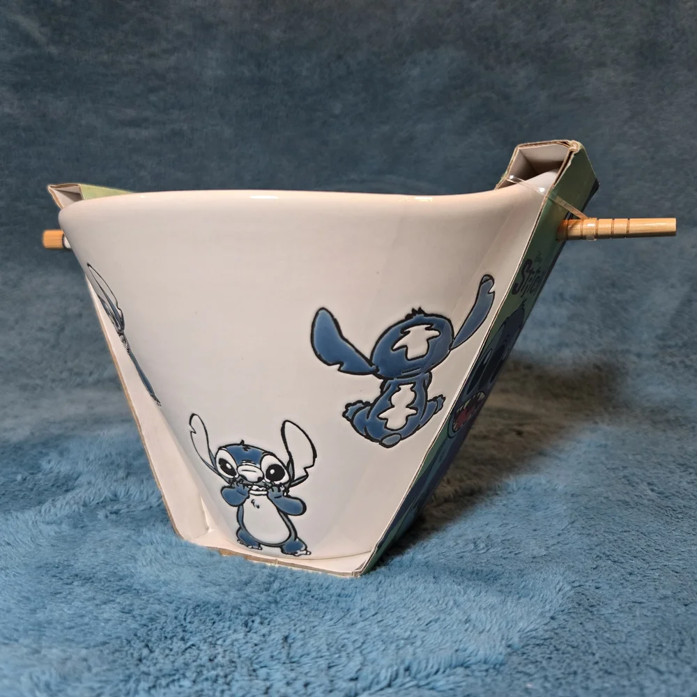 🌺Disney's Stitch Hanging Around Ramen Noodle Bowl with Chopsticks